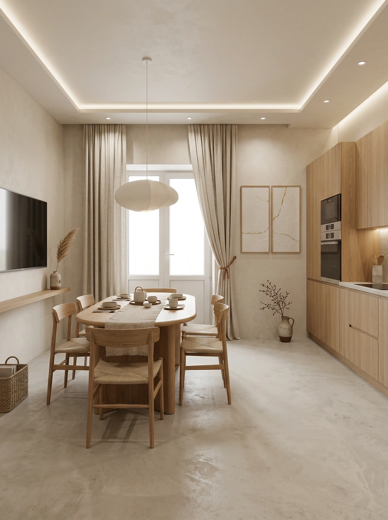 Дизайн кухни в стиле Japandi — фото интерьера от нейросети RoomGPT