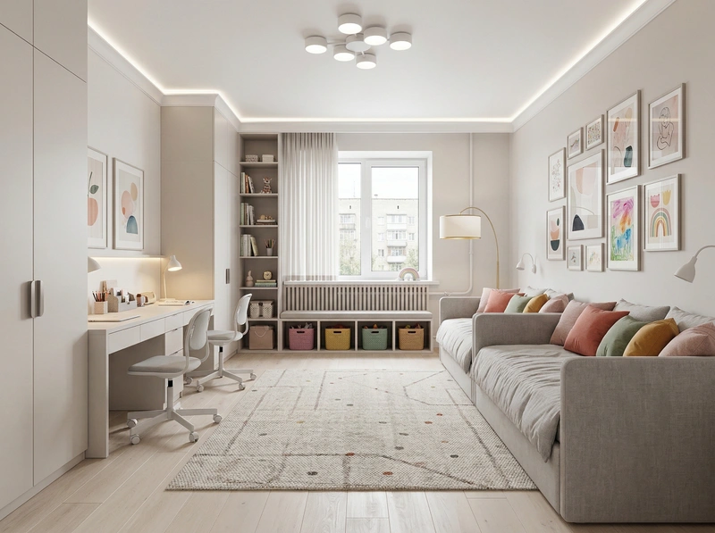 Дизайн детской в стиле Контемпорари — фото интерьера от нейросети RoomGPT