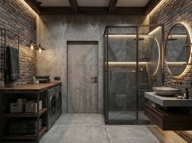 Дизайн ванной в стиле Лофт — фото интерьера от нейросети RoomGPT