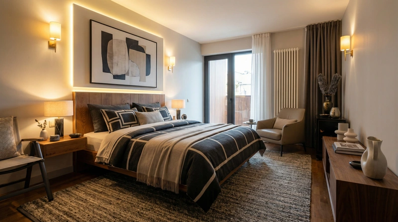 Дизайн интерьера в стиле Контемпорари — Спальня от нейросети RoomGPT