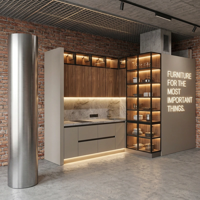 Дизайн кухни в стиле Лофт — фото интерьера от нейросети RoomGPT