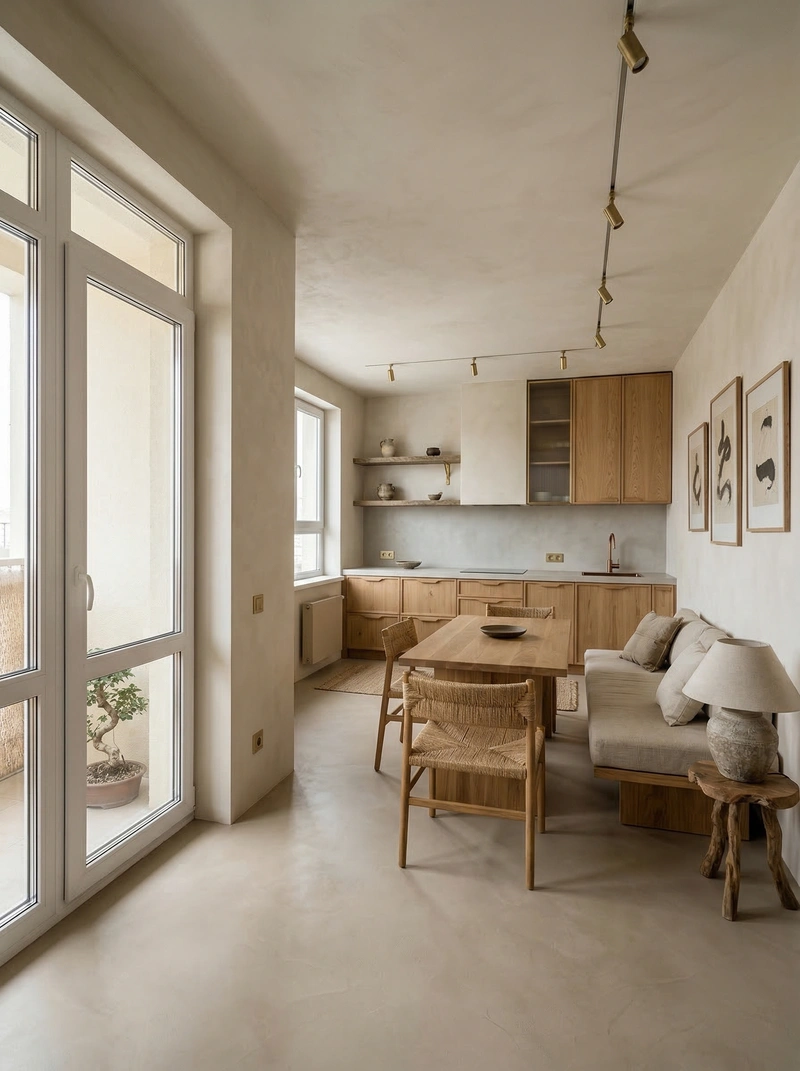 Дизайн кухни в стиле Japandi — фото интерьера от нейросети RoomGPT