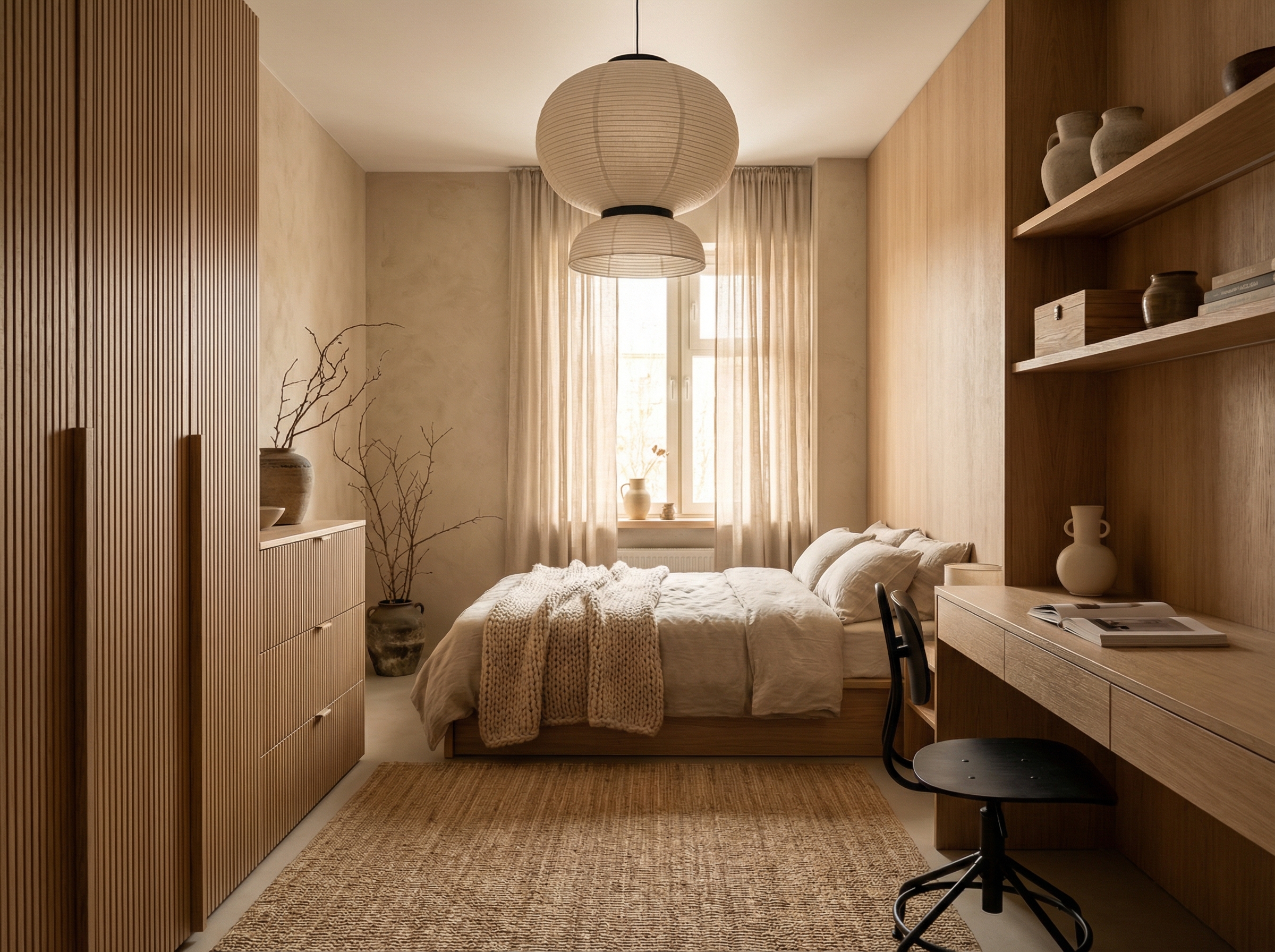 Дизайн гостиной в стиле Japandi — фото интерьера от нейросети RoomGPT