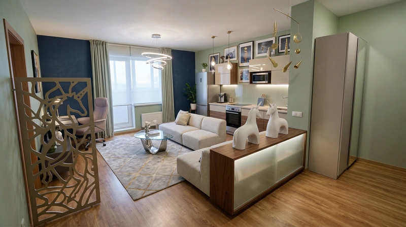 Дизайн интерьера в стиле Контемпорари — Гостиная от нейросети RoomGPT