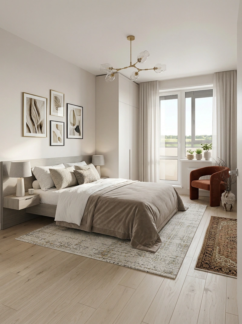 Дизайн спальни в стиле Эклектика — фото интерьера от нейросети RoomGPT