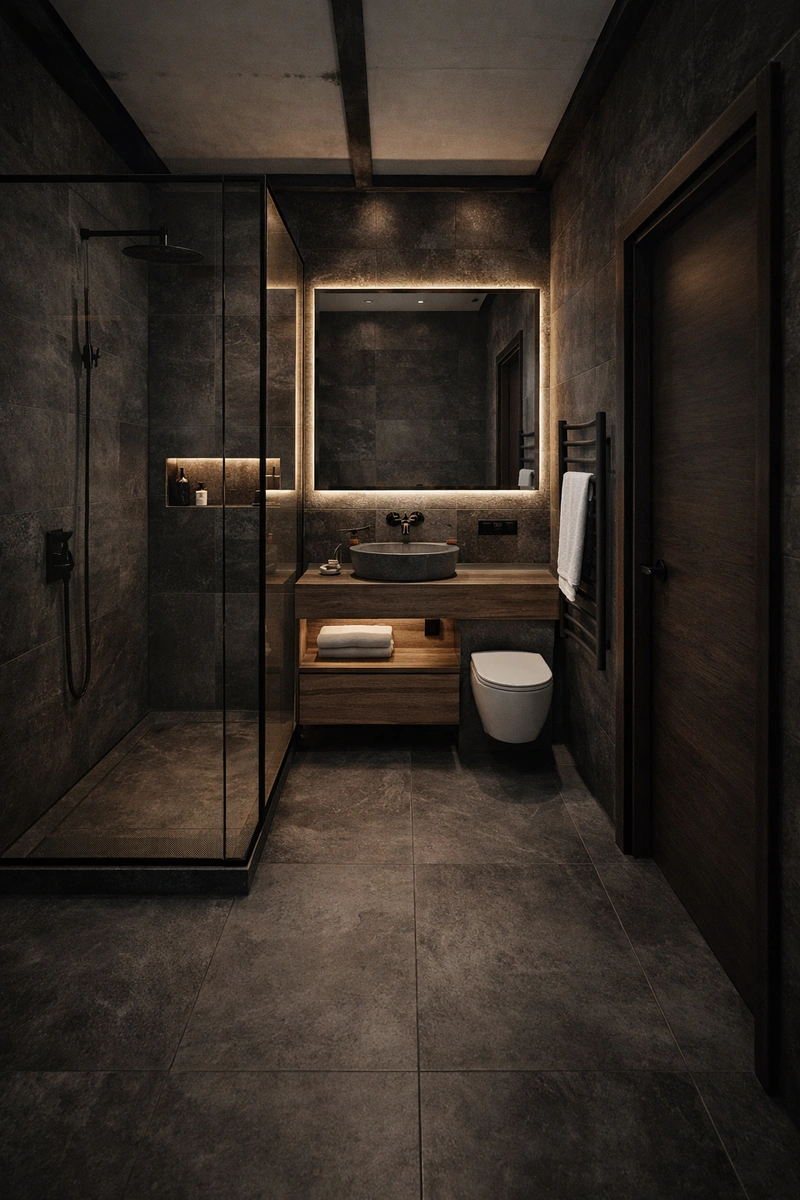 Дизайн ванной в стиле Лофт — фото интерьера от нейросети RoomGPT