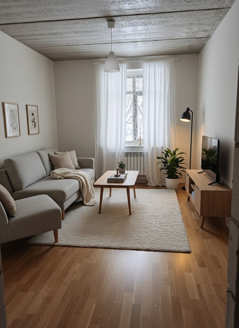 Дизайн интерьера в стиле Хюгге — Гостиная от нейросети RoomGPT