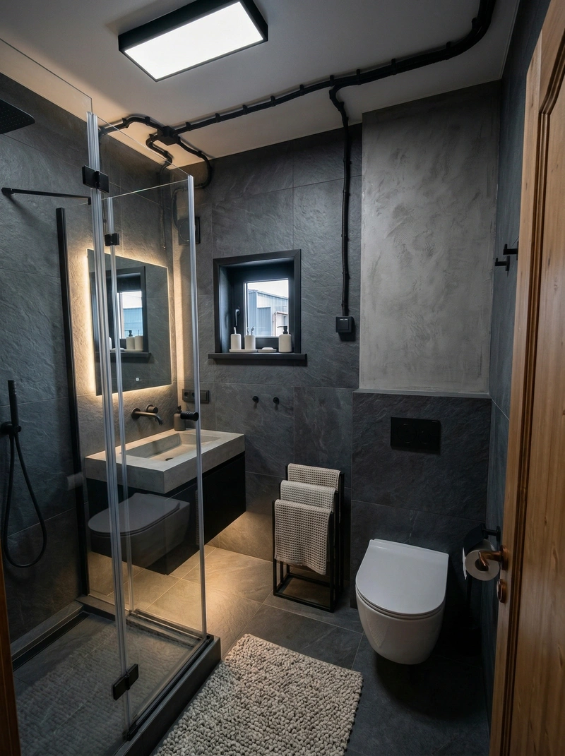 Дизайн ванной в стиле Лофт — фото интерьера от нейросети RoomGPT