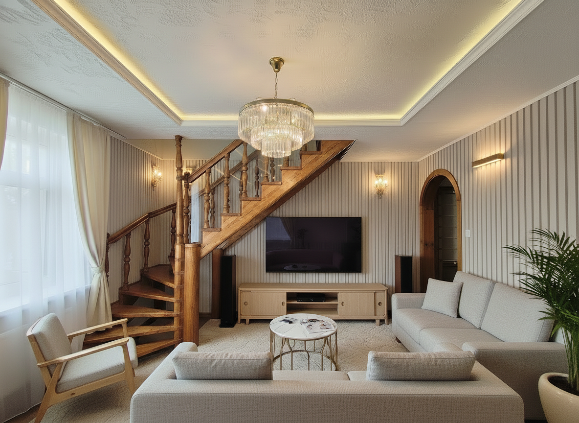 Дизайн гостиной в стиле Japandi — фото интерьера от нейросети RoomGPT