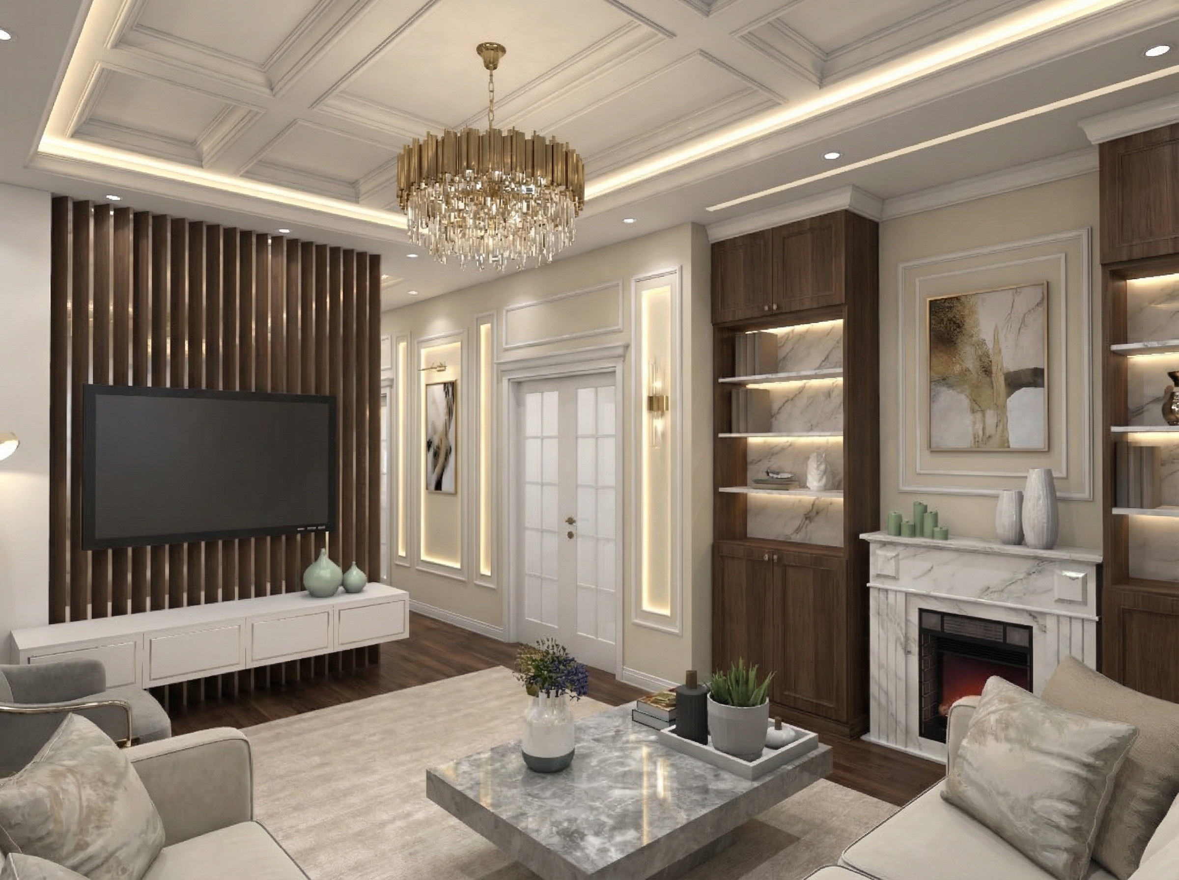 Дизайн гостиной в стиле Классика — фото интерьера от нейросети RoomGPT