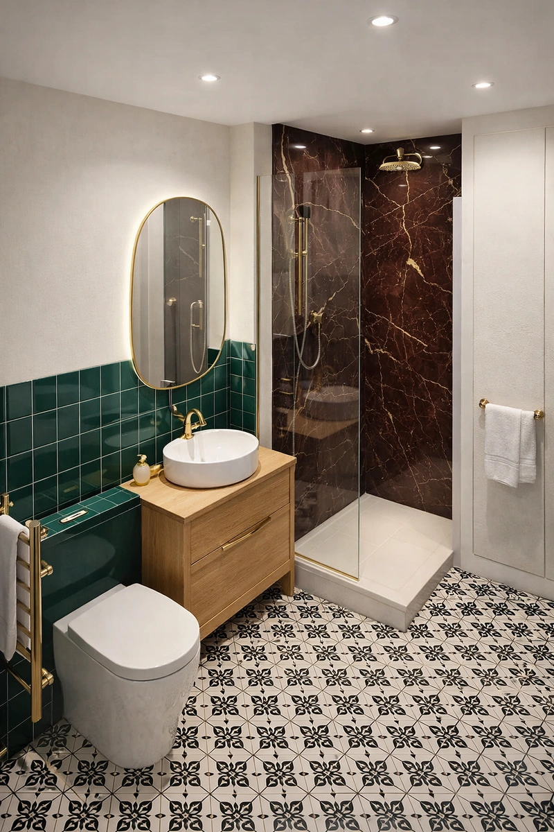 Дизайн ванной в стиле Британский — фото интерьера от нейросети RoomGPT