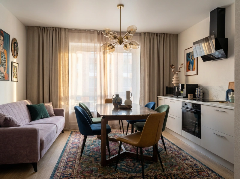 Дизайн интерьера в стиле Эклектика — Кухня от нейросети RoomGPT