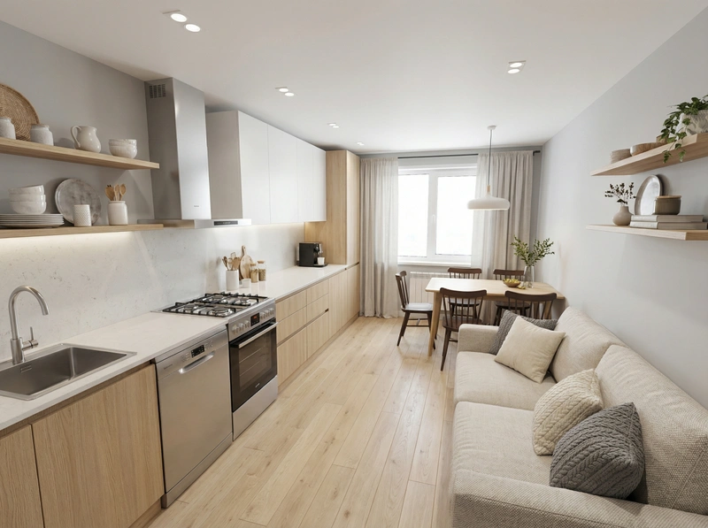 Дизайн кухни в стиле Сканди — фото интерьера от нейросети RoomGPT