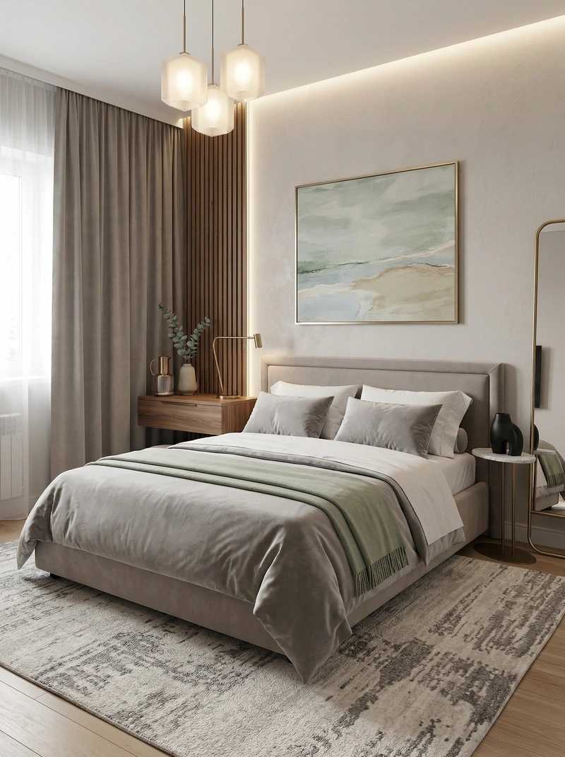 Дизайн интерьера в стиле Контемпорари — Спальня от нейросети RoomGPT