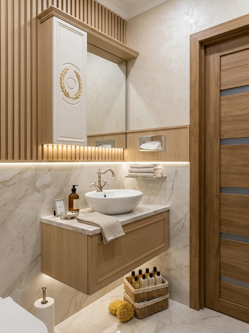 Дизайн ванной в стиле Неоклассика — фото интерьера от нейросети RoomGPT