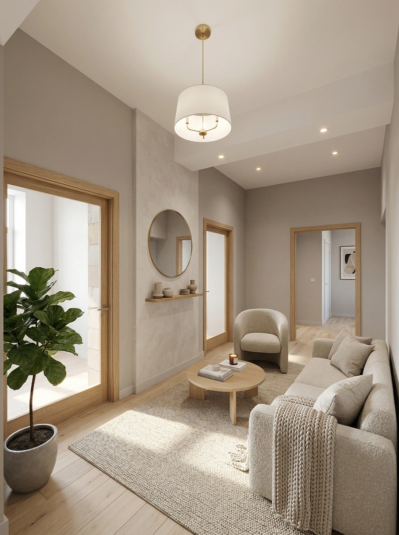 Дизайн гостиной в стиле Хюгге — фото интерьера от нейросети RoomGPT