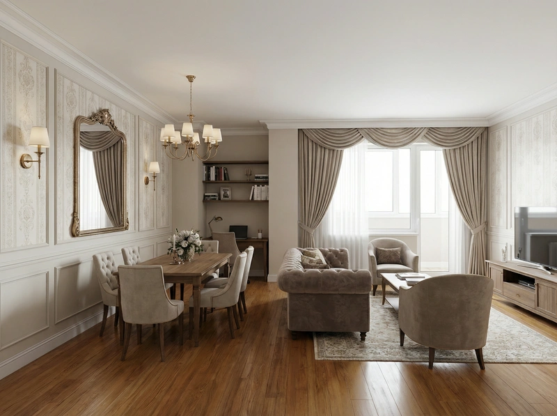 Дизайн интерьера в стиле Классика — Гостиная от нейросети RoomGPT