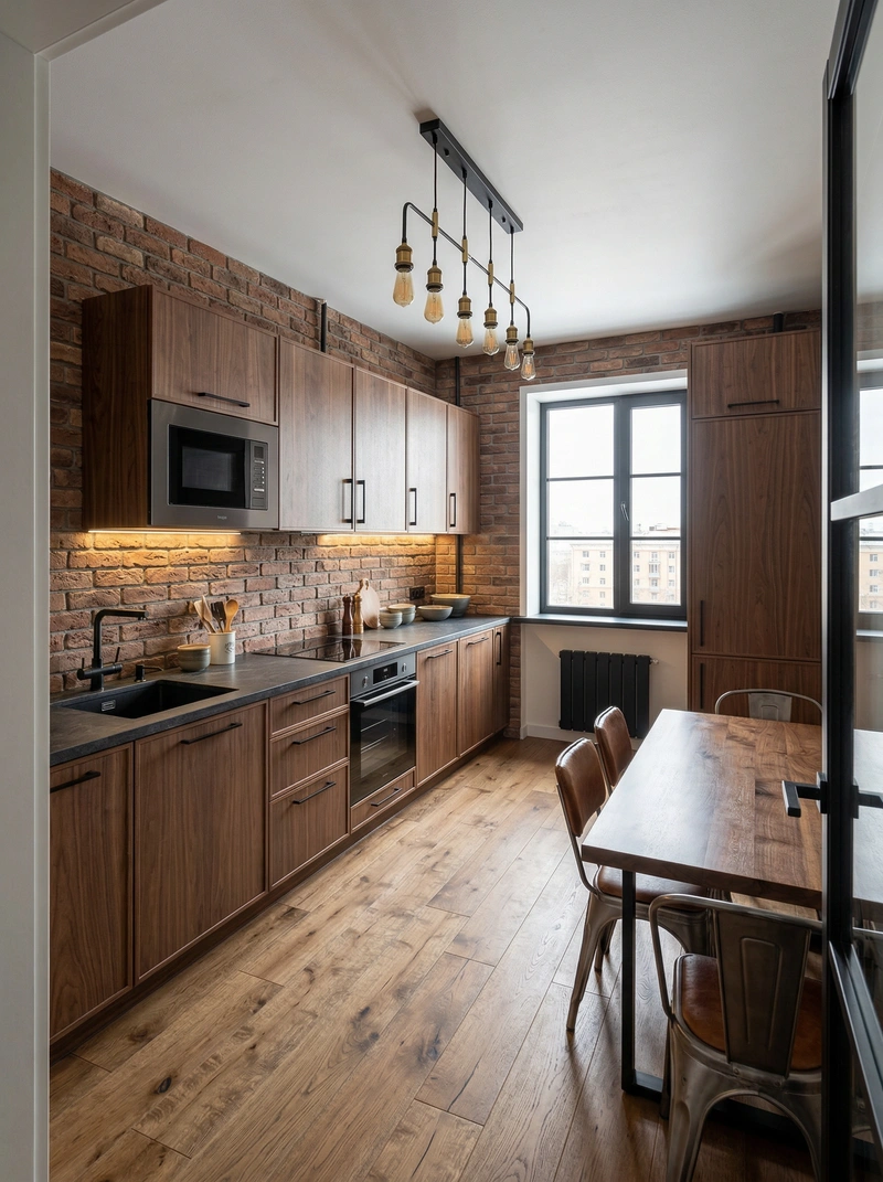 Дизайн интерьера в стиле Лофт — Кухня от нейросети RoomGPT