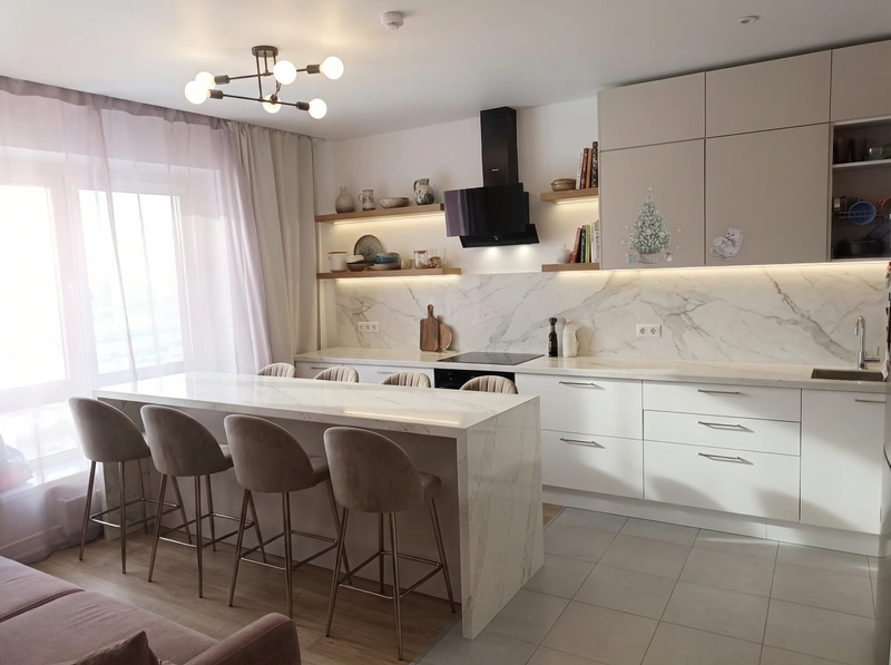 Дизайн интерьера в стиле Контемпорари — Кухня от нейросети RoomGPT