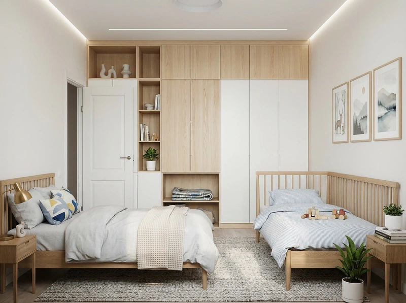 Дизайн спальни в стиле Сканди — фото интерьера от нейросети RoomGPT