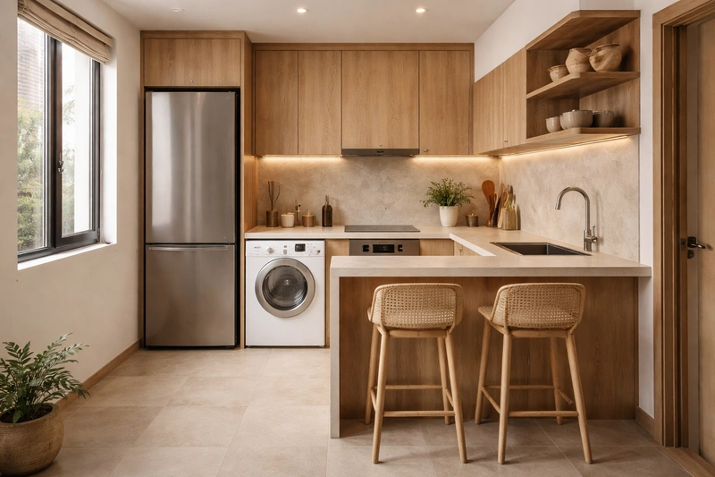 Дизайн кухни в стиле Japandi — фото интерьера от нейросети RoomGPT