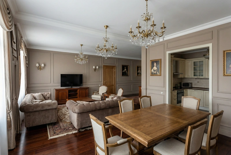 Дизайн интерьера в стиле Классика — Гостиная от нейросети RoomGPT