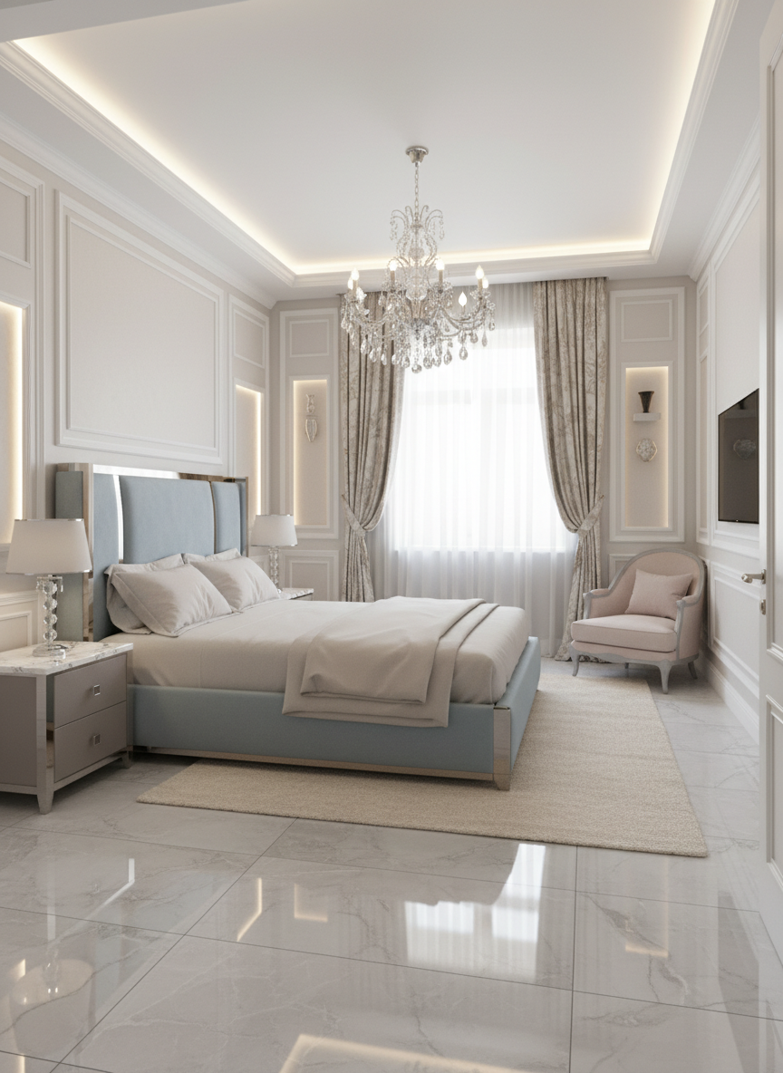 Дизайн спальни в стиле Классика — фото интерьера от нейросети RoomGPT