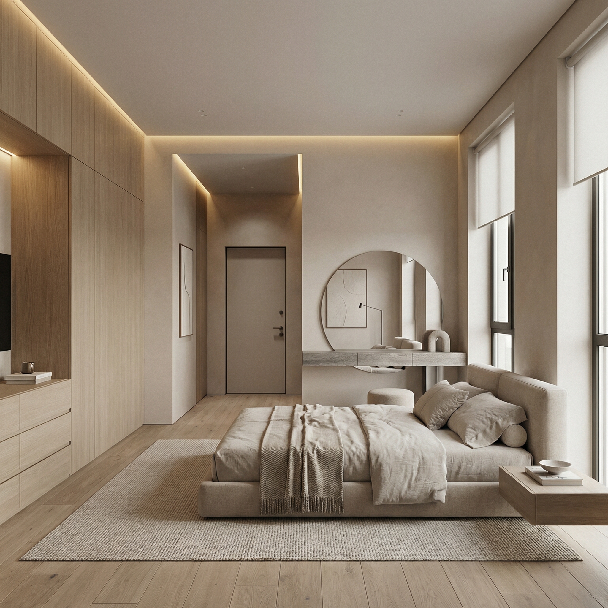 Дизайн спальни в стиле Минимализм — фото интерьера от нейросети RoomGPT