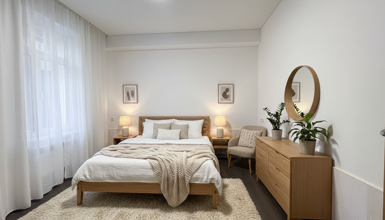 Дизайн спальни в стиле Хюгге — фото интерьера от нейросети RoomGPT