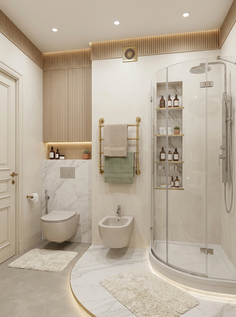 Дизайн ванной в стиле Неоклассика — фото интерьера от нейросети RoomGPT