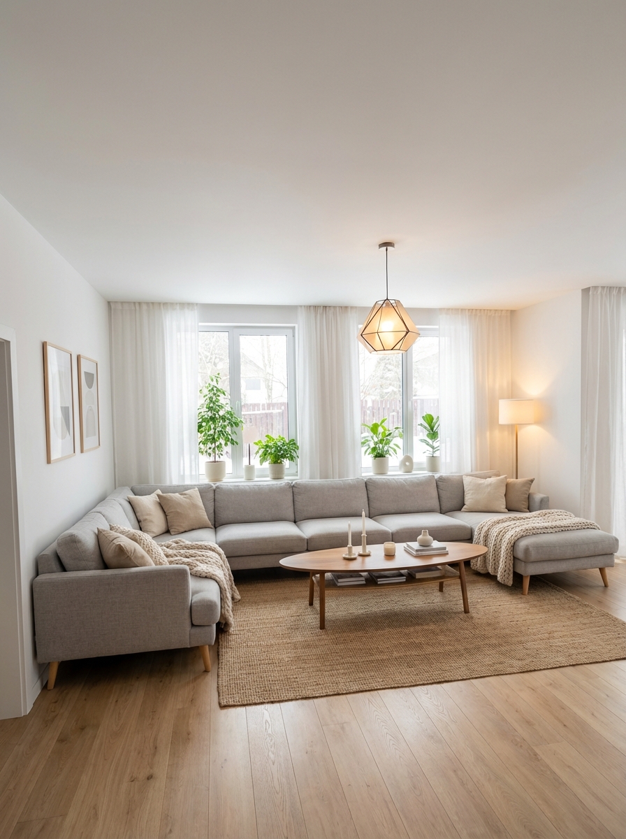 Дизайн гостиной в стиле Хюгге — фото интерьера от нейросети RoomGPT