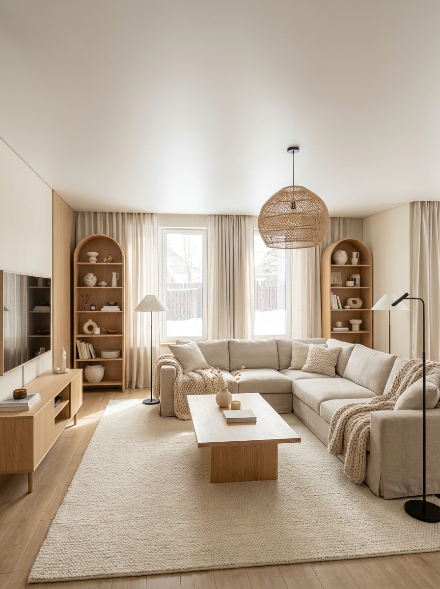 Дизайн гостиной в стиле Сканди — фото интерьера от нейросети RoomGPT