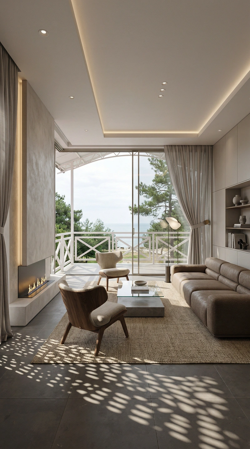 Дизайн интерьера в стиле Контемпорари — Гостиная от нейросети RoomGPT