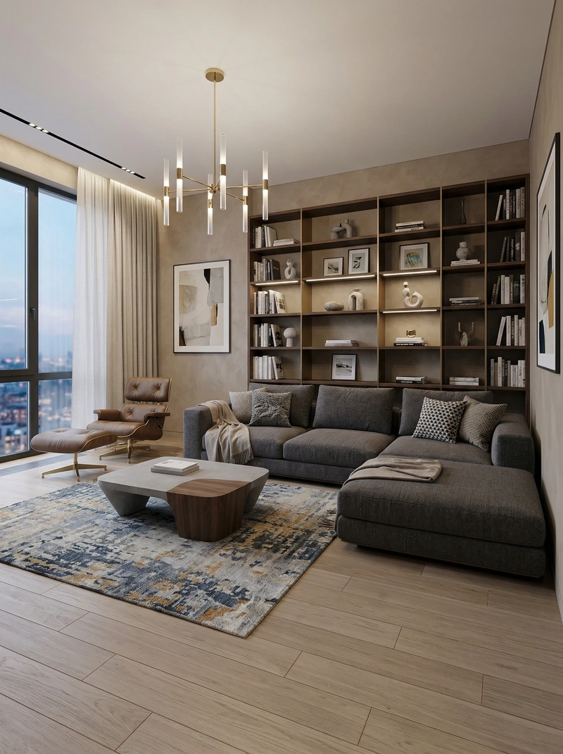 Дизайн интерьера в стиле Контемпорари — Гостиная от нейросети RoomGPT