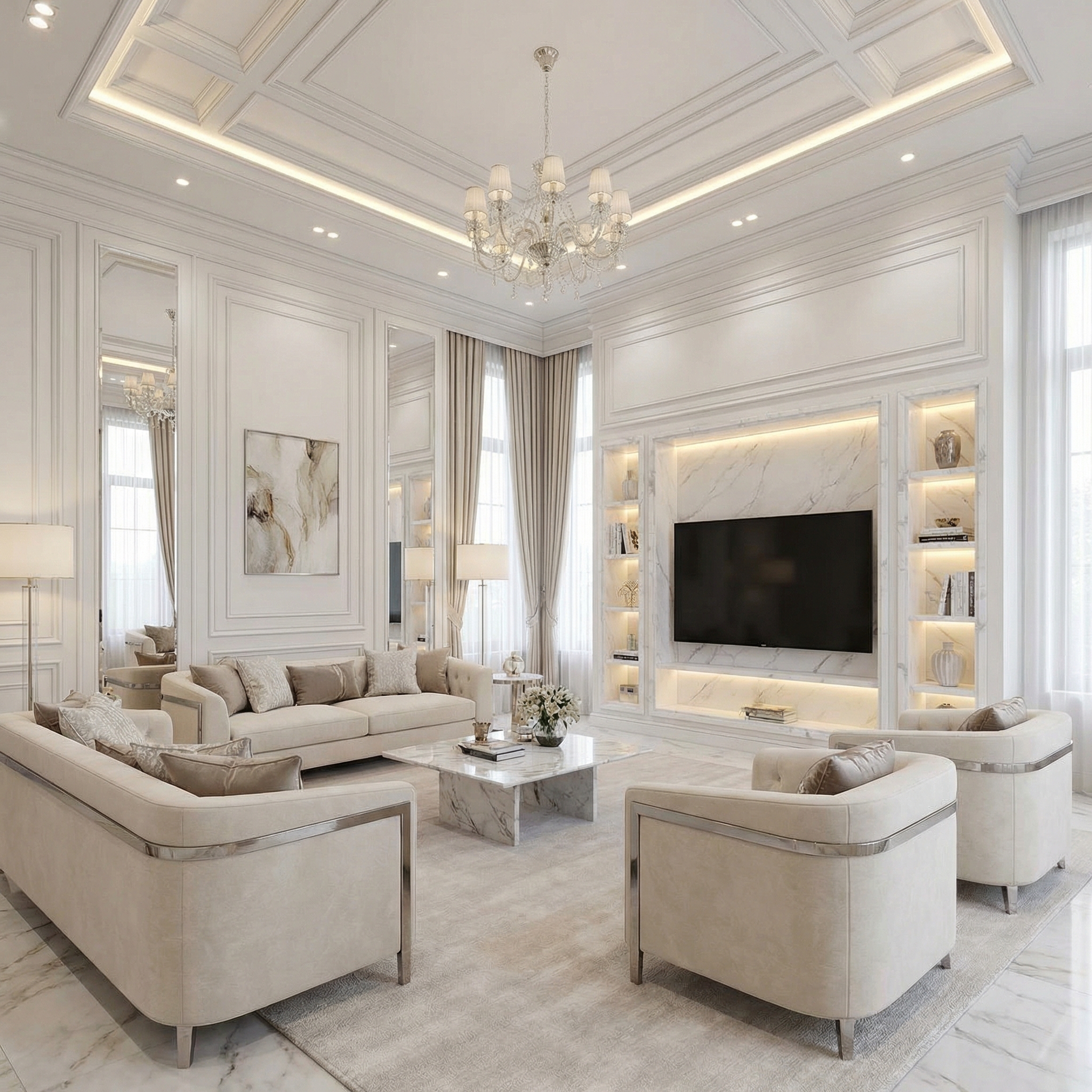 Дизайн гостиной в стиле Классика — фото интерьера от нейросети RoomGPT