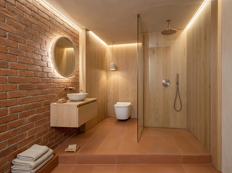 Дизайн ванной в стиле Japandi — фото интерьера от нейросети RoomGPT