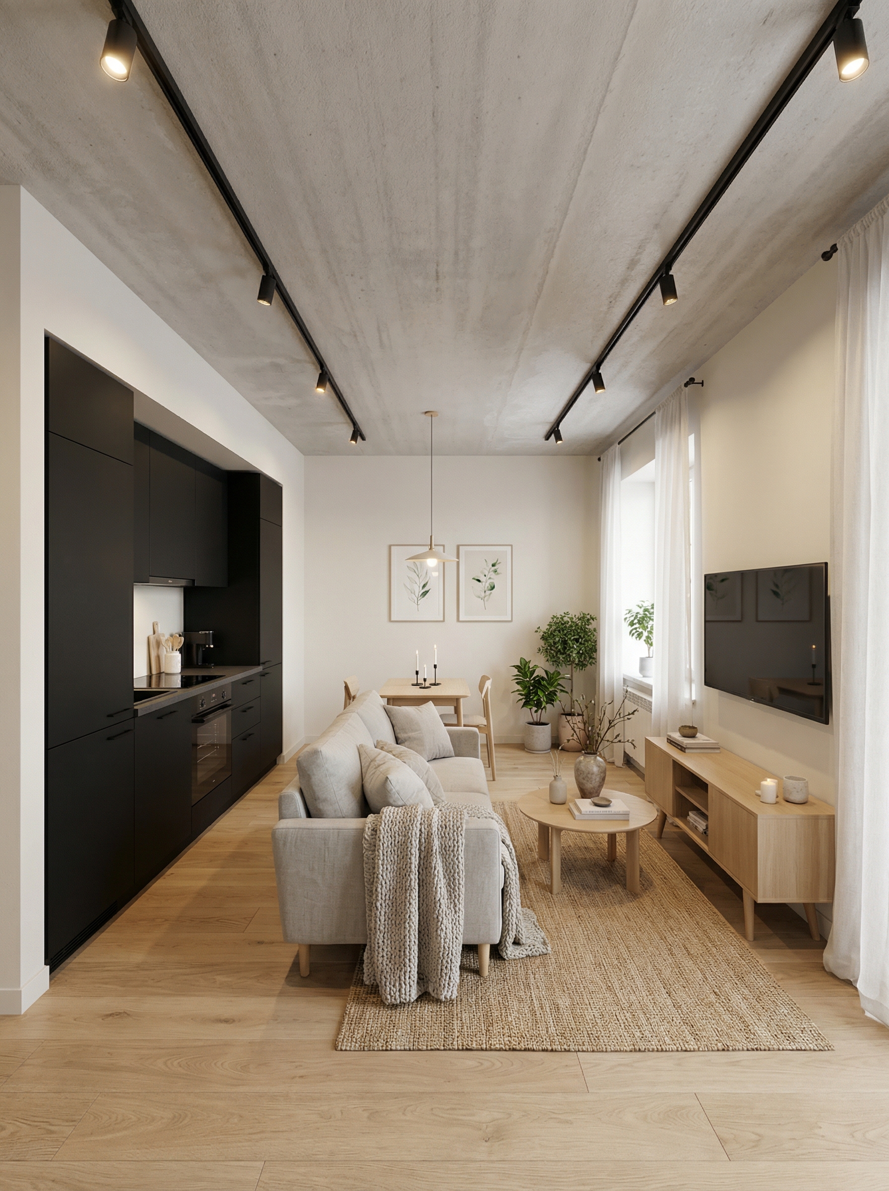 Дизайн гостиной в стиле Хюгге — фото интерьера от нейросети RoomGPT