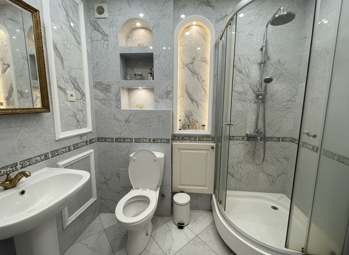 Дизайн ванной в стиле Классика — фото интерьера от нейросети RoomGPT