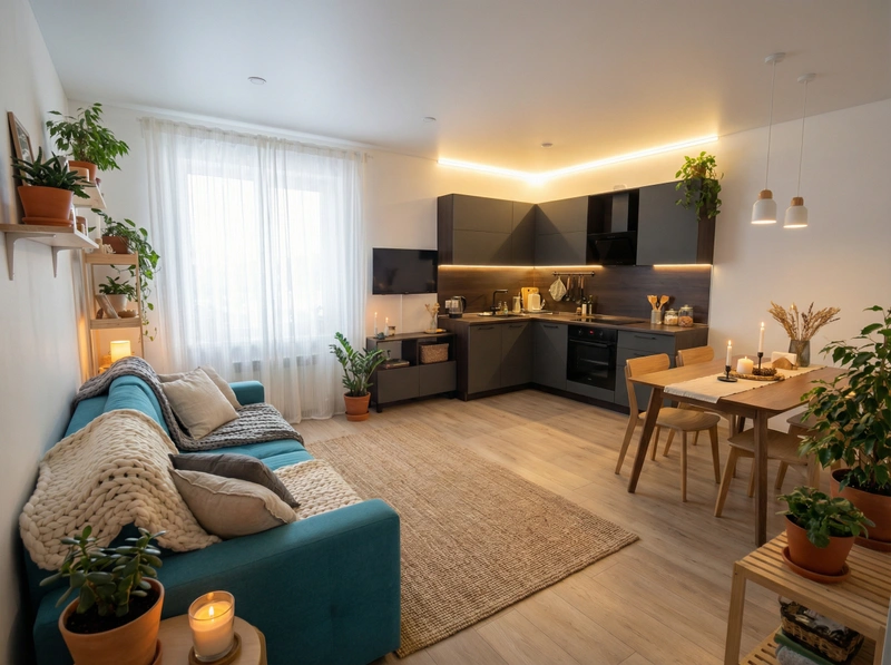 Дизайн интерьера в стиле Хюгге — Гостиная от нейросети RoomGPT