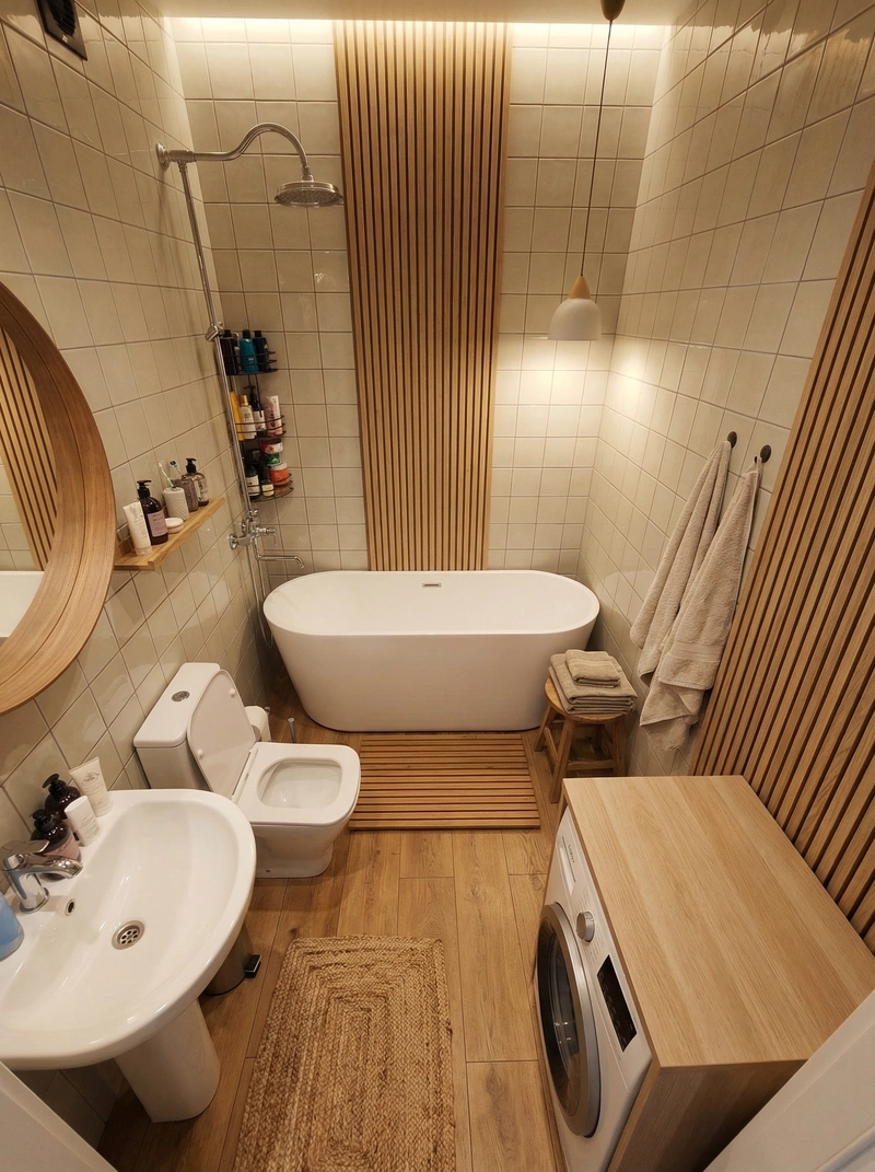 Дизайн ванной в стиле Хюгге — фото интерьера от нейросети RoomGPT