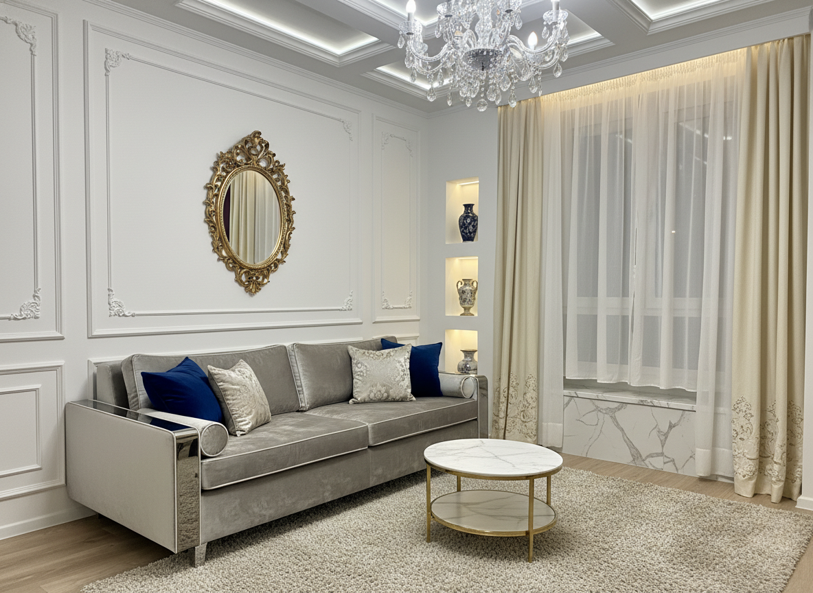 Дизайн гостиной в стиле Классика — фото интерьера от нейросети RoomGPT