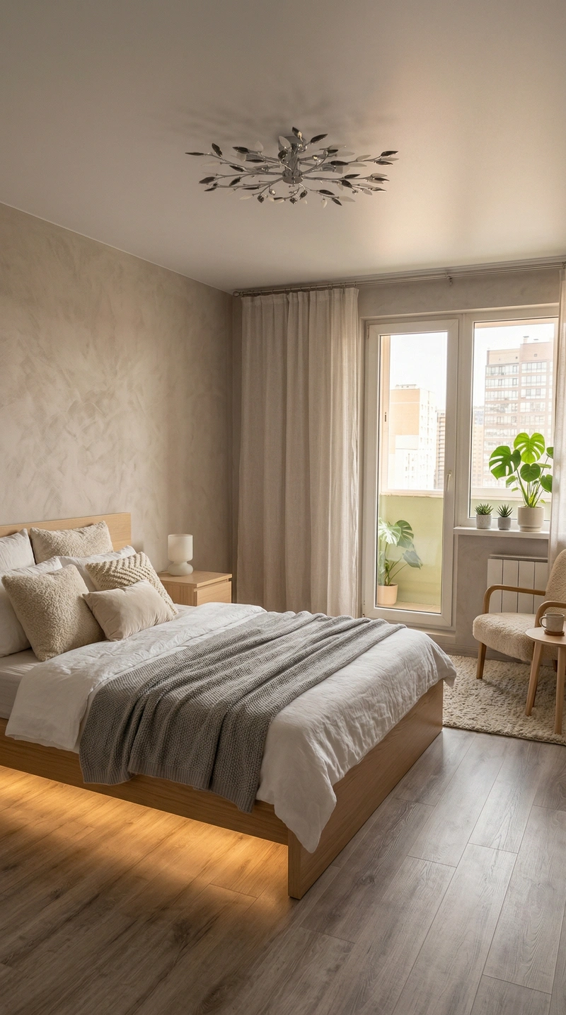 Дизайн спальни в стиле Хюгге — фото интерьера от нейросети RoomGPT