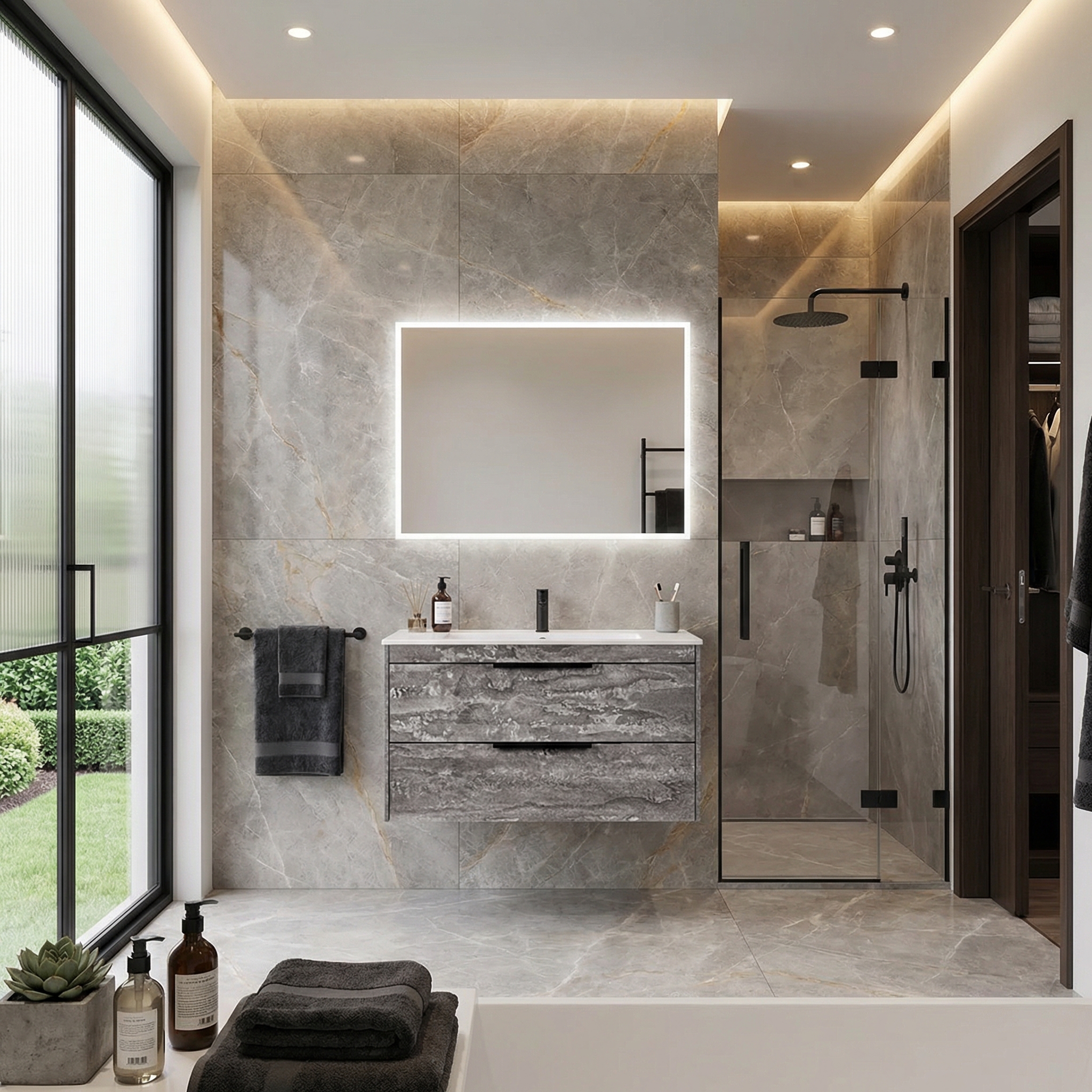 Дизайн ванной в стиле Контемпорари — фото интерьера от нейросети RoomGPT