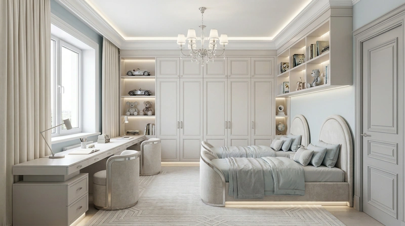 Дизайн детской в стиле Неоклассика — фото интерьера от нейросети RoomGPT