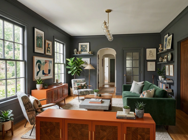 Дизайн гостиной в стиле Эклектика — фото интерьера от нейросети RoomGPT