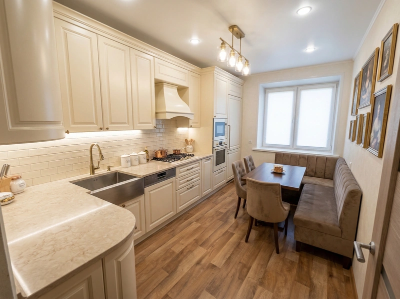 Дизайн кухни в стиле Классика — фото интерьера от нейросети RoomGPT