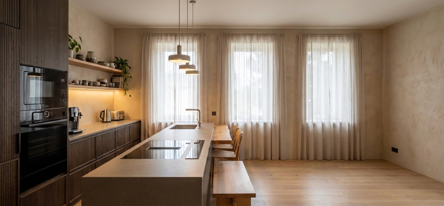 Дизайн кухни в стиле Сканди — фото интерьера от нейросети RoomGPT