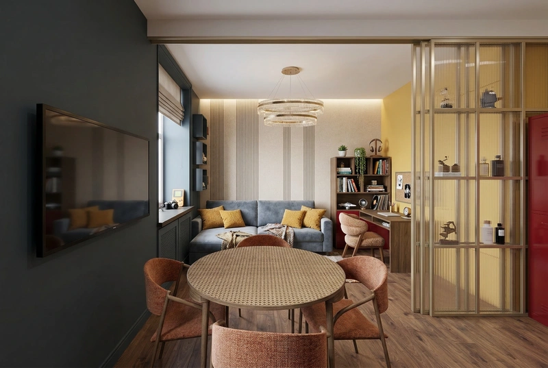 Дизайн интерьера в стиле Эклектика — Гостиная от нейросети RoomGPT