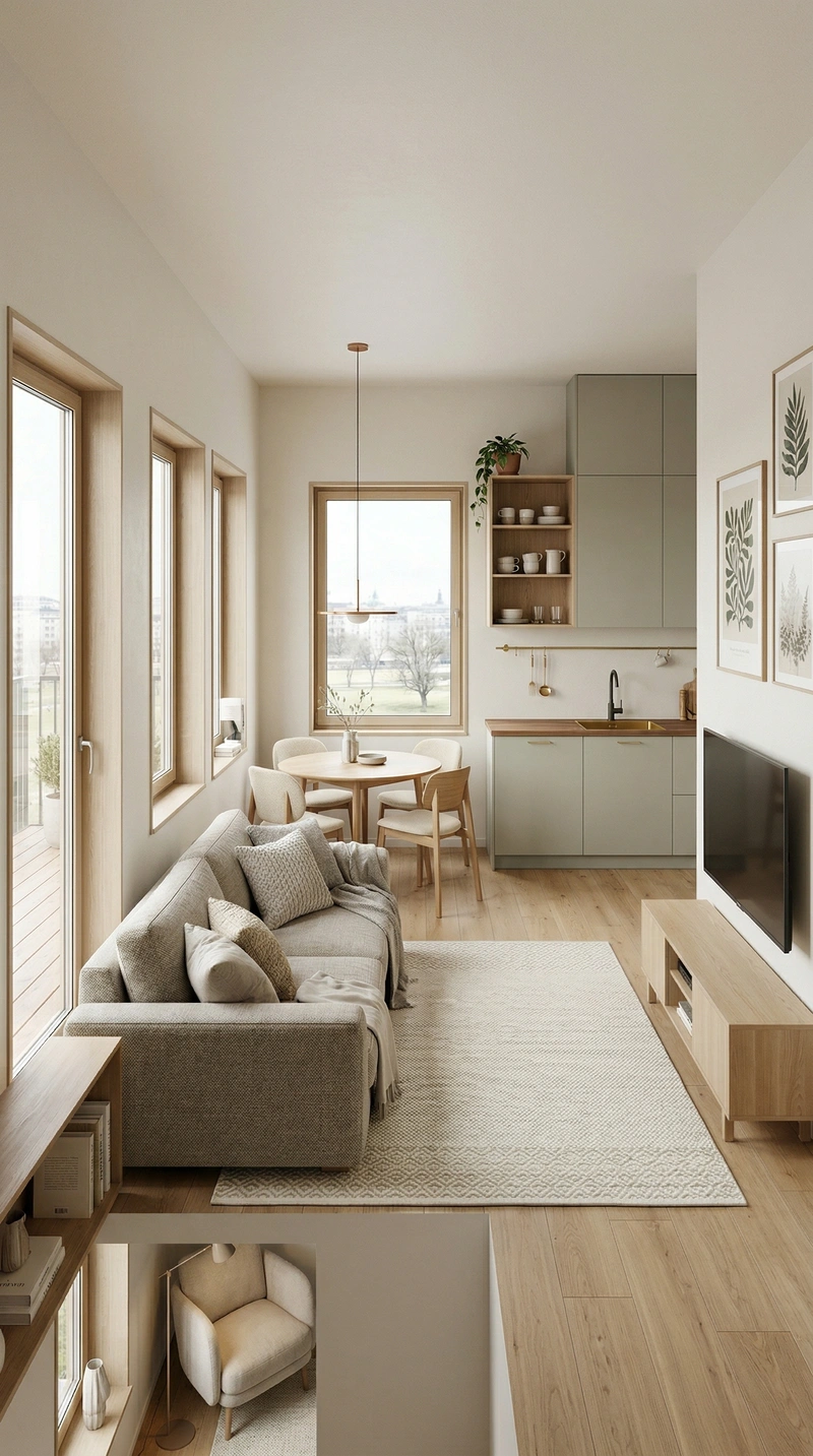 Дизайн гостиной в стиле Хюгге — фото интерьера от нейросети RoomGPT