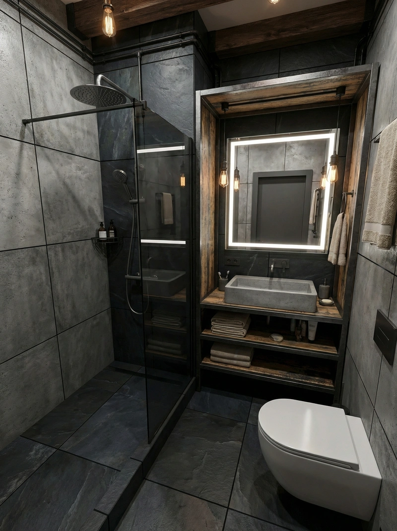 Дизайн интерьера в стиле Лофт — Ванная от нейросети RoomGPT